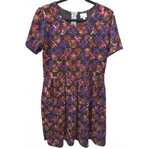 LuLaRoe Women's 2XL Colorful Geometric Amelia Fit Flare Stretch Artsy Mini Dress